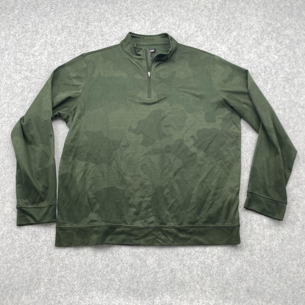 Kirkland Signature Pullover Mens Large Green Camo 1/4 Zip Performance *SNAG*